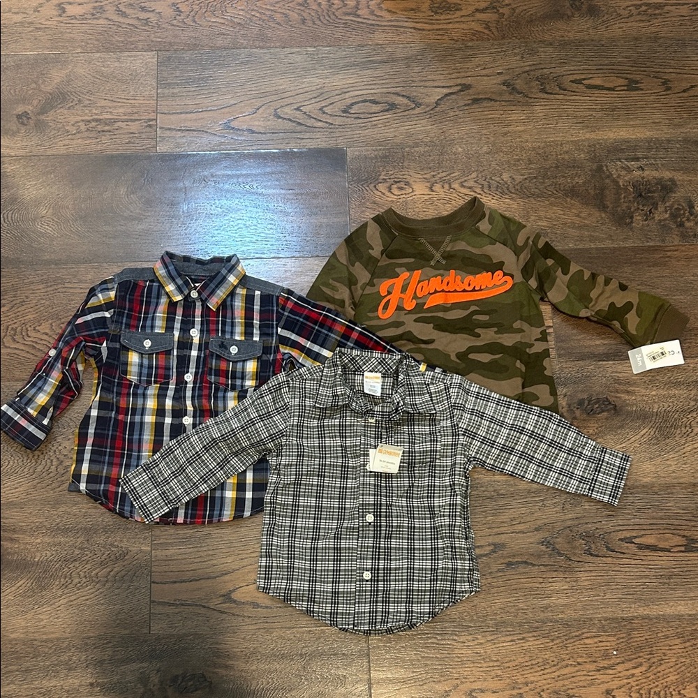 healthtex Camo 'Handsome' Long-Sleeve Pullover in Olive Green with Orange Script